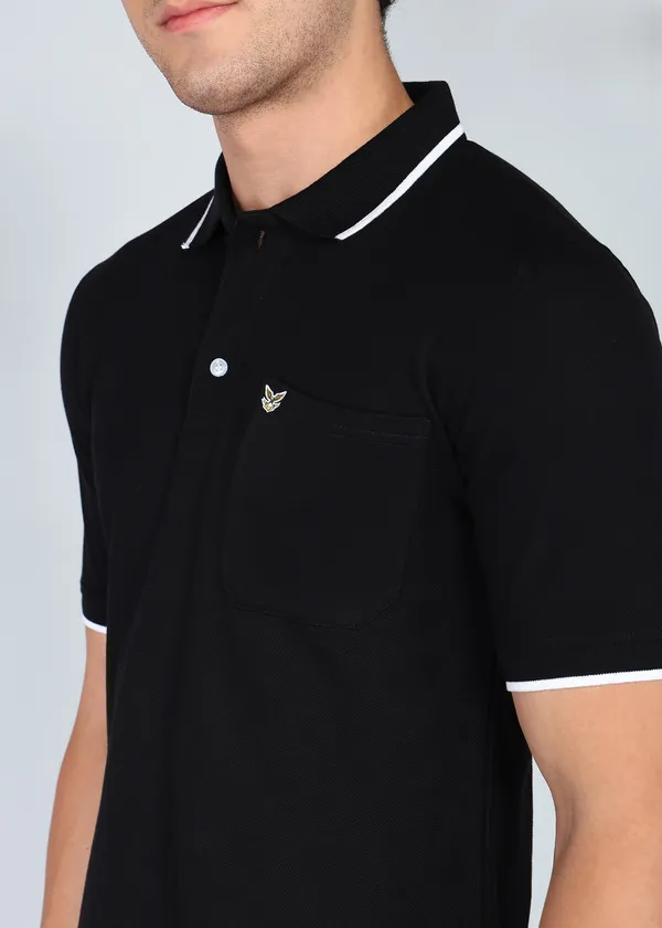 Black_Classic_Striped_Polo_Neck_T-Shirt_For_Men