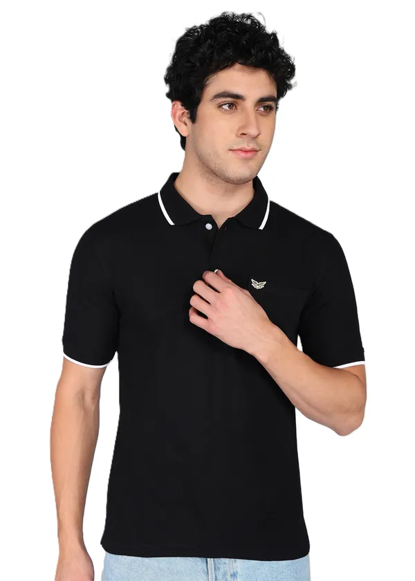 Black_Classic_Striped_Polo_Neck_T-Shirt_For_Men