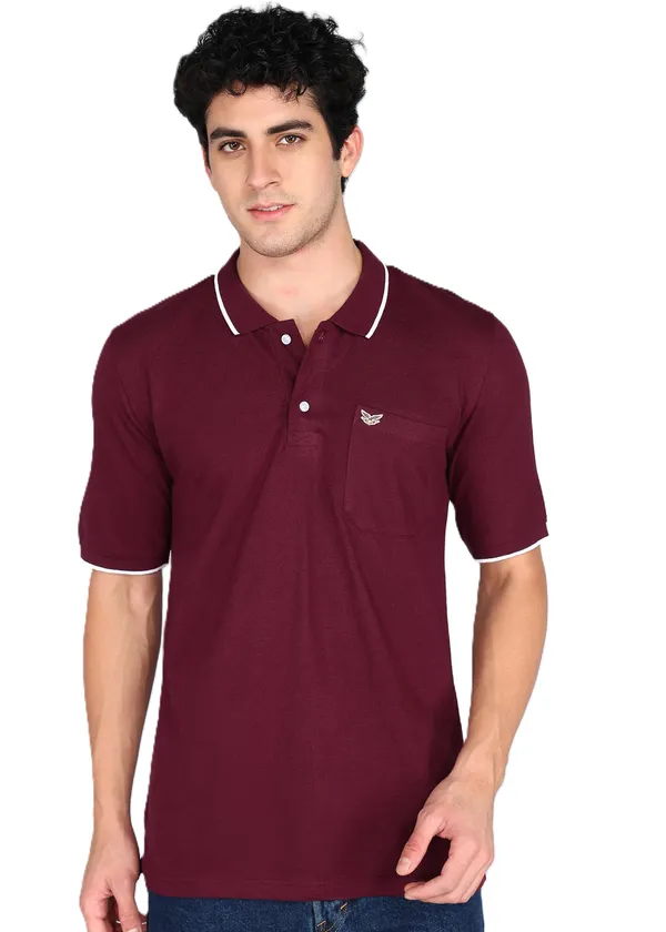 Maroon_Sporty_Look_Men’S_Polo_Neck_T-Shirt_For_Men