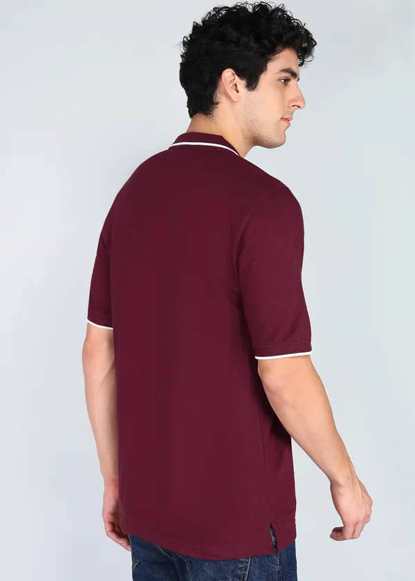 Maroon_Sporty_Look_Men’S_Polo_Neck_T-Shirt_For_Men
