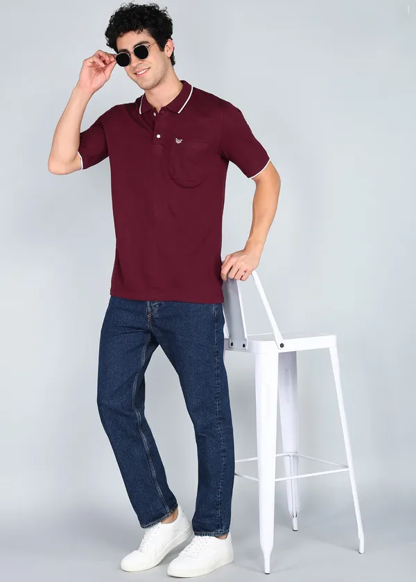 Maroon_Sporty_Look_Men’S_Polo_Neck_T-Shirt_For_Men