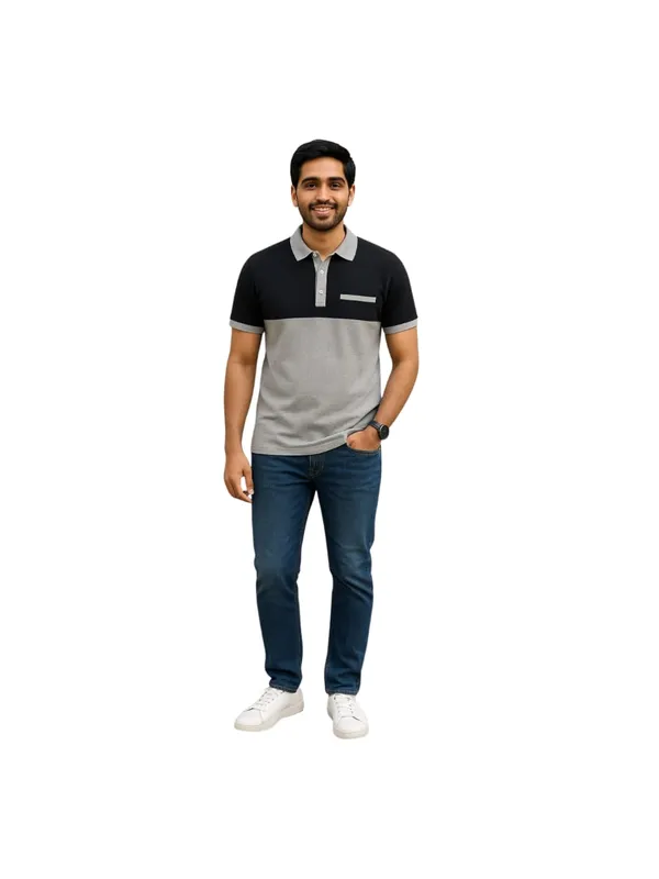 Grey_And_Black_Airtex_220_Gsm_Regular_Fit_T-Shirt_For_Men