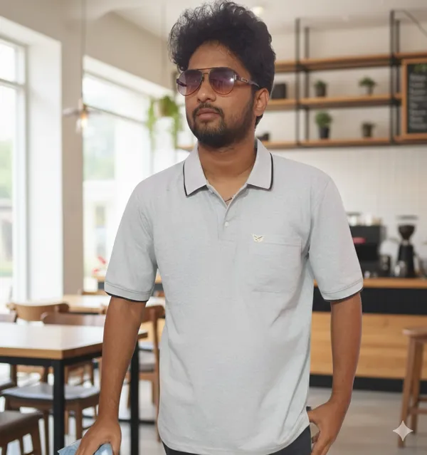 Grey_Comfort_Fit_Polo_Neck_Men’S_T-Shirt_For_Men
