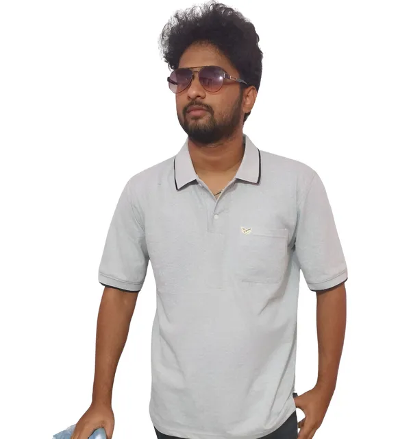 Grey_Comfort_Fit_Polo_Neck_Men’S_T-Shirt_For_Men