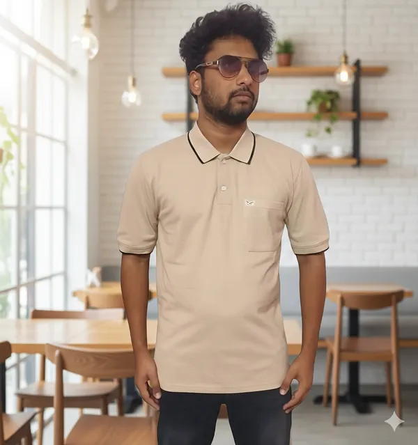 Beige_Premium_Cotton_Polo_Neck_T-Shirt_For_Men