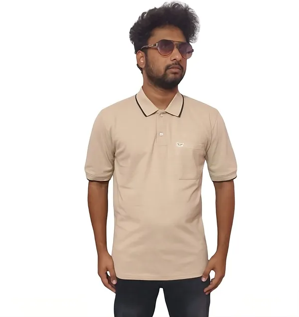 Beige_Premium_Cotton_Polo_Neck_T-Shirt_For_Men