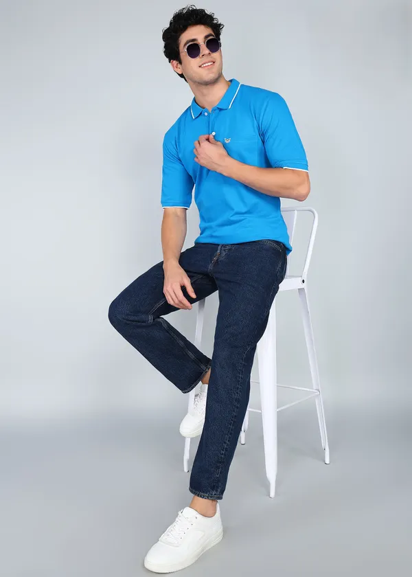 Turqouise_Modern_Fit_Polo_Neck_T-Shirt_For_Men