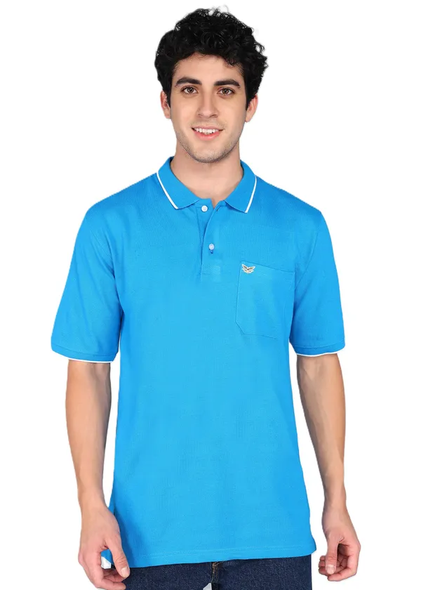 Turqouise_Modern_Fit_Polo_Neck_T-Shirt_For_Men