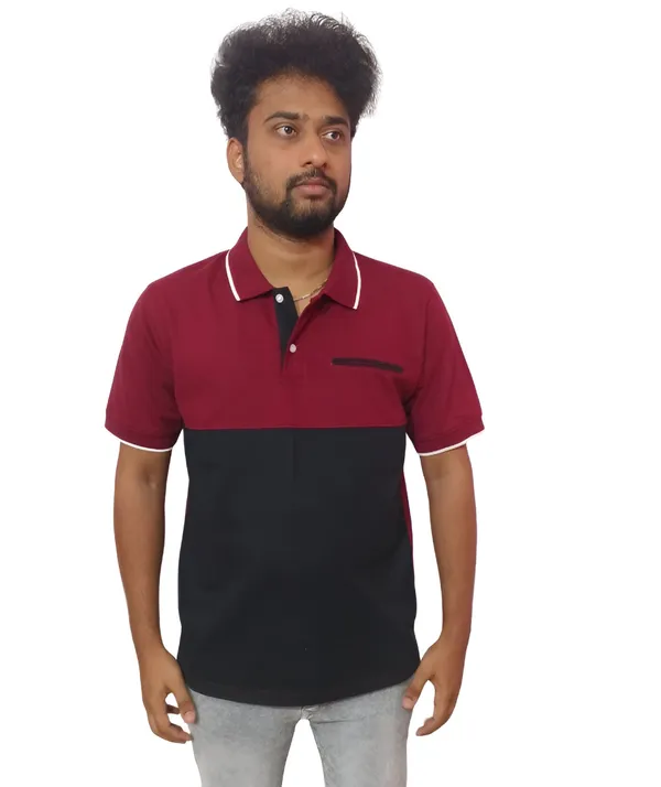 Red_And_Black_Elegant_Textured_Polo_Neck_T-Shirt_For_Men