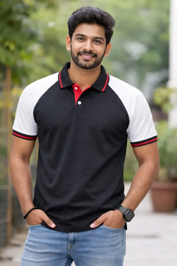 BLACK_/WHITE_Trendy__POLO_T-Shirt_For_Men