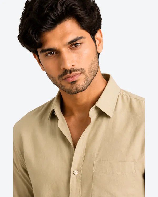 Khakhi_&_Sky_Blue_Of_2_Linen_Plain_Premium_Shirts_For_Men