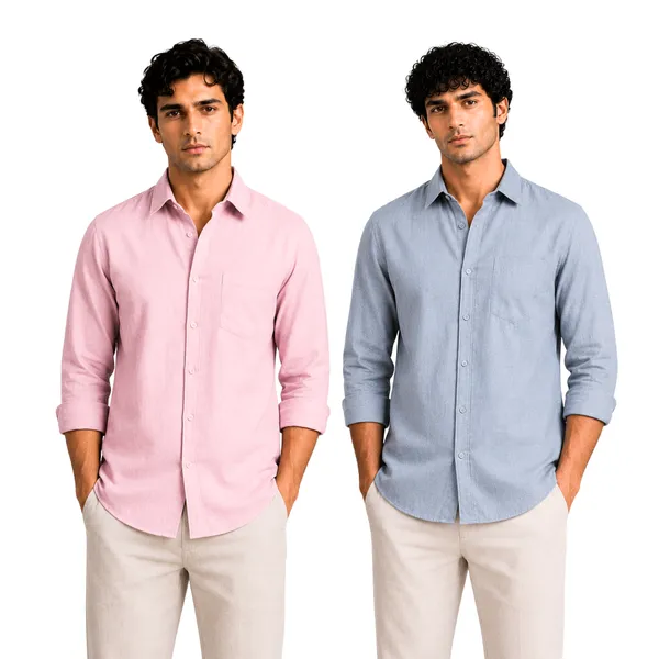 Pink_&_Blue_Pack_Of_2_Linen_Plain_Premium_Shirts_For_Men