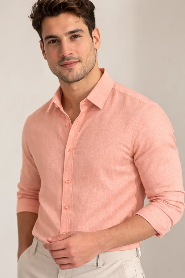 Peach_&_Sage_Green_Pack_Of_2_Linen_Plain_Premium_Shirts_For_Men