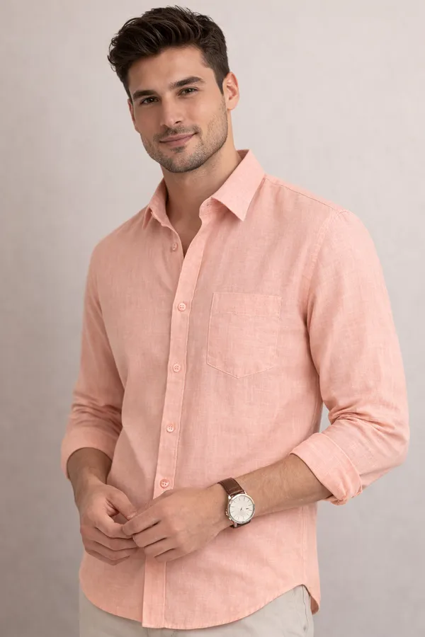 Peach_&_Sage_Green_Pack_Of_2_Linen_Plain_Premium_Shirts_For_Men