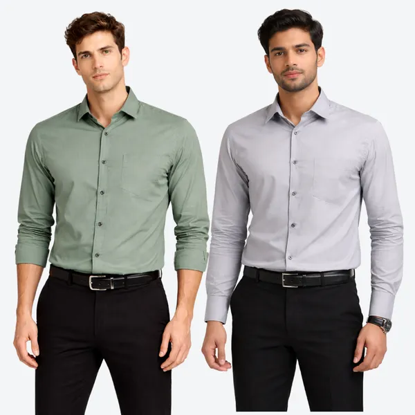 Dark_Sage_Green_&_Grey__(Pack_of_2)Combo_Cotton_Plain_Shirts_For_Men