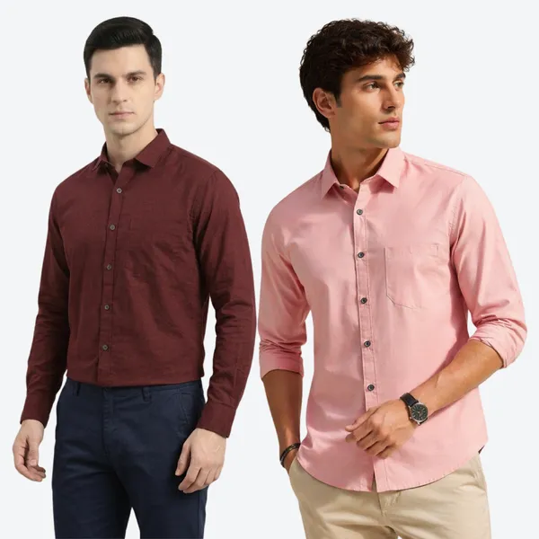 Maroon_&_Dusty_rose__(Pack_of_2)Combo_Cotton_Plain_Shirts_For_Men