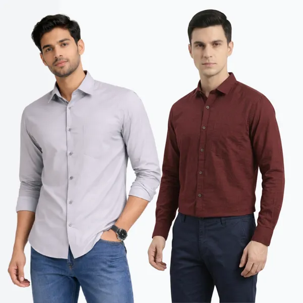 Maroon_&_Grey_(Pack_of_2)Combo_Cotton_Plain_Shirts_For_Men