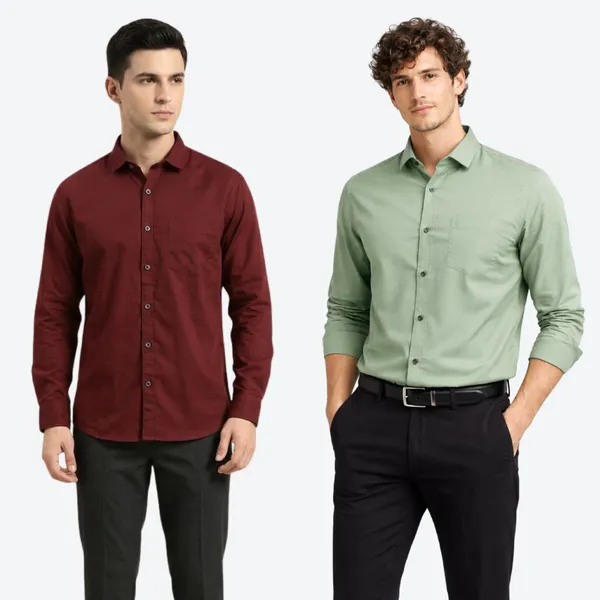 Maroon_&_Sage_Green_(Pack_of_2)Combo_Cotton_Plain_Shirts_For_Men