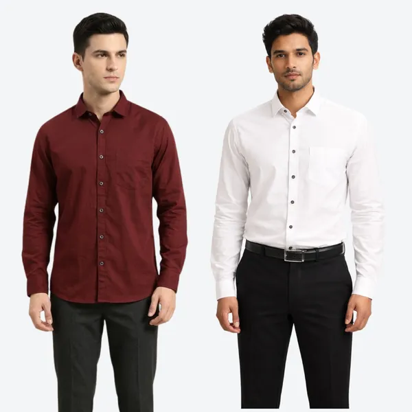 Maroon_&_White_(Pack_of_2)Combo_Cotton_Plain_Shirts_For_Men