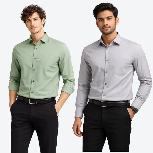 Sage_Green_&_Grey_(Pack_of_2)Combo_Cotton_Plain_Shirts_For_Men