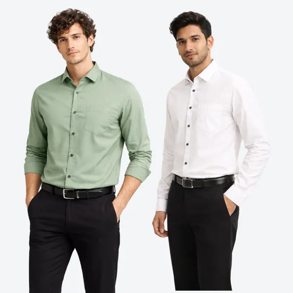 Sage_Green_&_White_(Pack_of_2)Combo_Cotton_Plain_Shirts_For_Men
