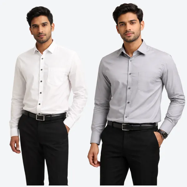 White_&_Grey_(Pack_of_2)Combo_Cotton_Plain_Shirts_For_Men