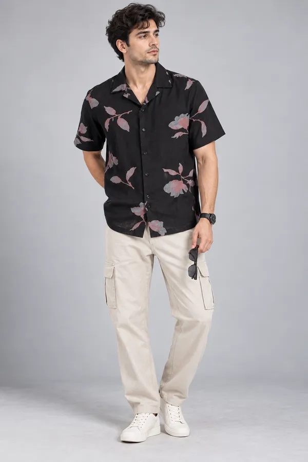 Arvest_Black_Floral_Linen_Half-Sleeve_Shirt