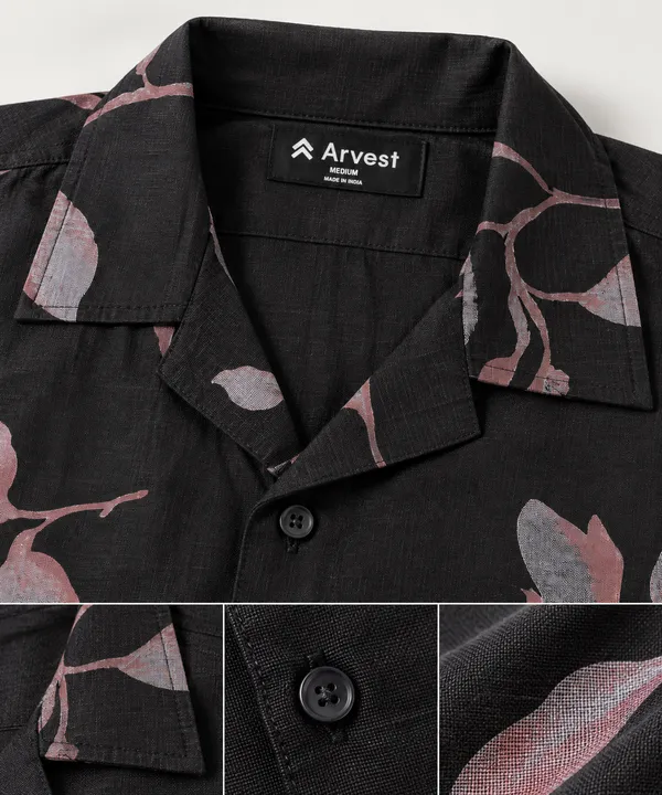 Arvest_Black_Floral_Linen_Half-Sleeve_Shirt