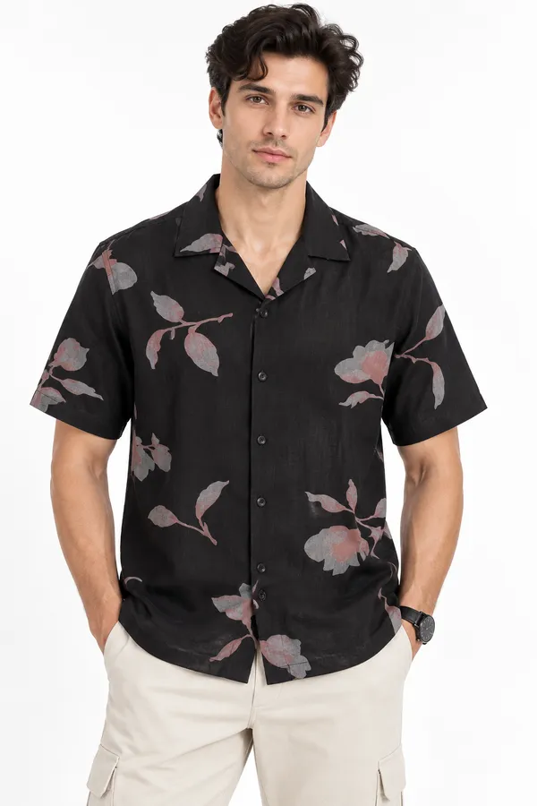 Arvest_Black_Floral_Linen_Half-Sleeve_Shirt