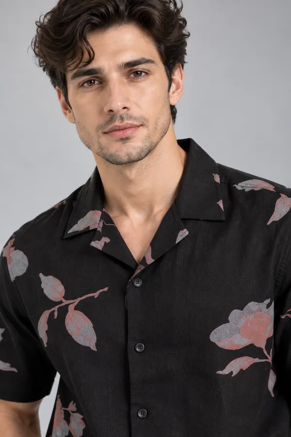 Arvest_Black_Floral_Linen_Half-Sleeve_Shirt