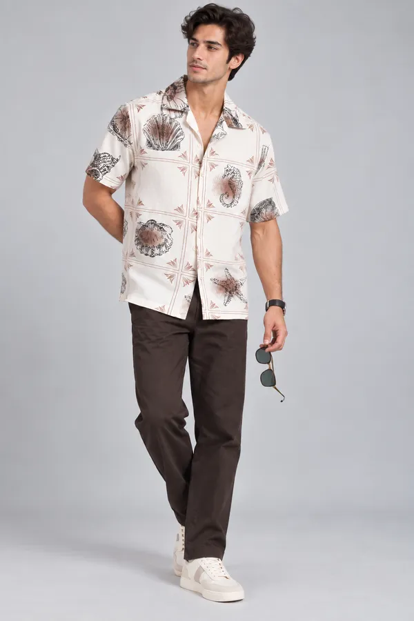 ARVEST_Ivory_Seashell_Print_Linen_Half-Sleeve_Shirt