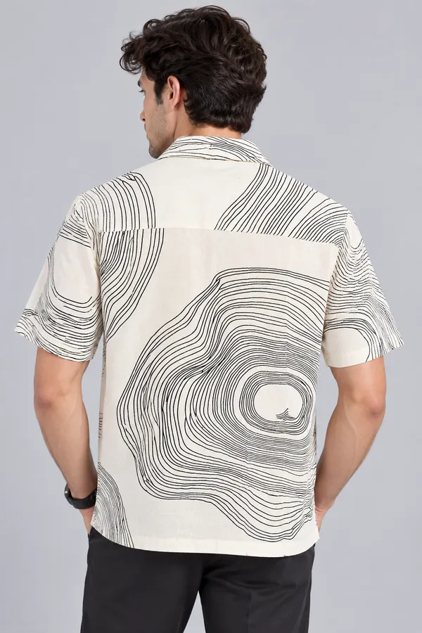 ARVEST_Ivory_Topographic_Print_Linen_Half-Sleeve_Shirt