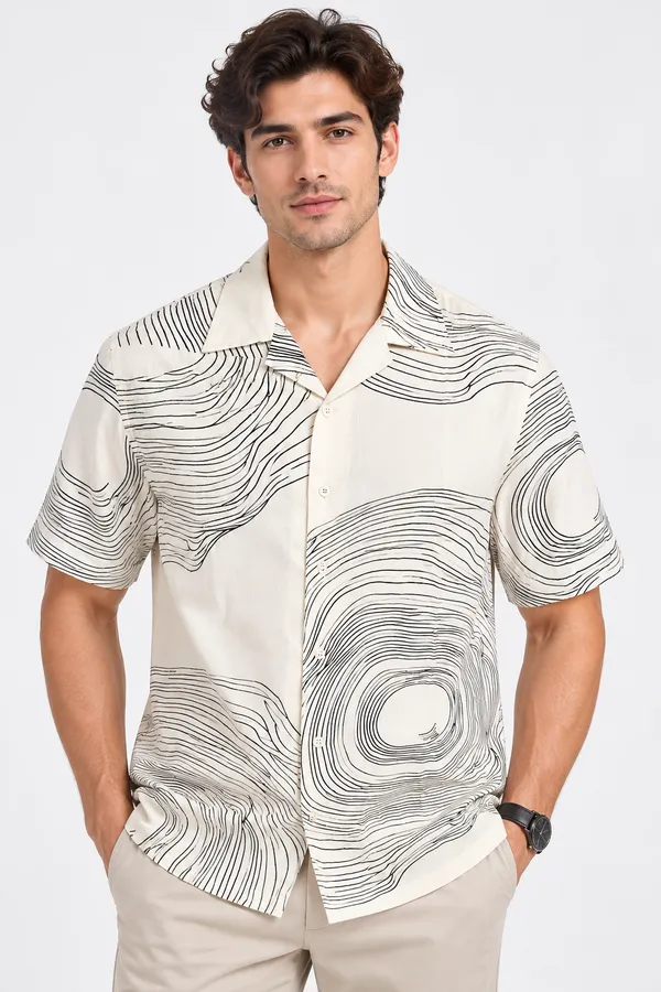 ARVEST_Ivory_Topographic_Print_Linen_Half-Sleeve_Shirt