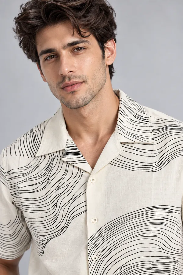 ARVEST_Ivory_Topographic_Print_Linen_Half-Sleeve_Shirt