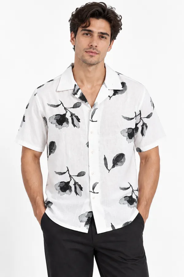 ARVEST_White_Floral_Linen_Half-Sleeve_Shirt