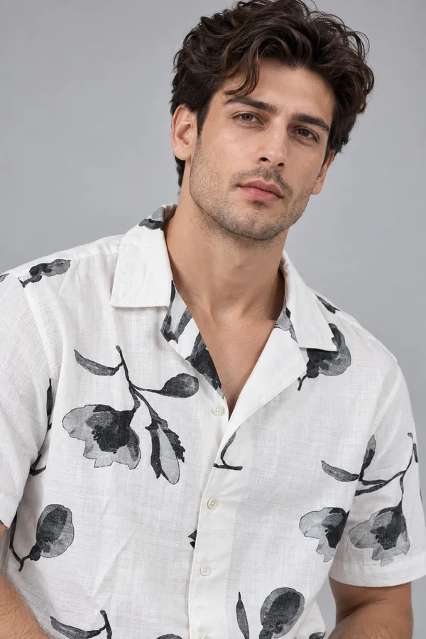 ARVEST_White_Floral_Linen_Half-Sleeve_Shirt