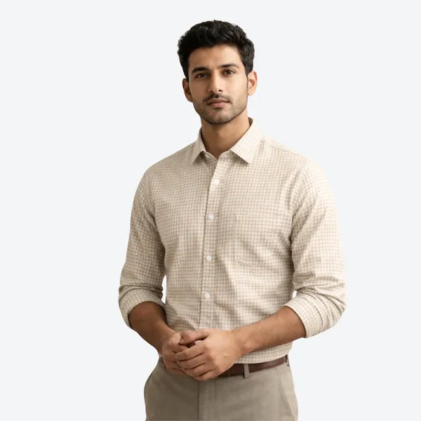 Beige_Gingham_Check_Cotton_Oxford_Shirt