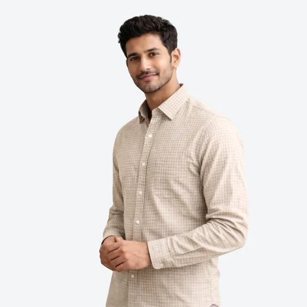 Beige_Gingham_Check_Cotton_Oxford_Shirt