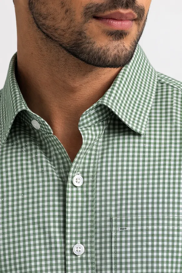 Forest_Green_Gingham_Check_Cotton_Oxford_Shirt