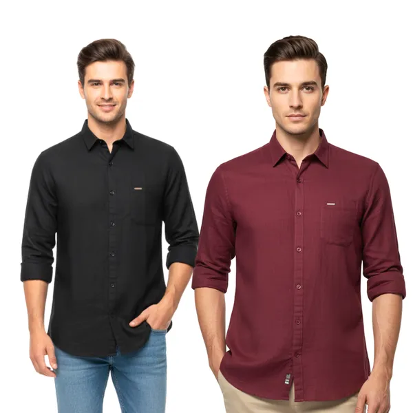 Black_&_Burgundy_Pack_Of_2_Linen_Plain_Premium_Shirts_For_Men