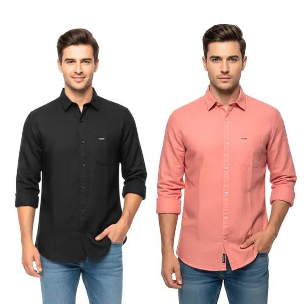 Black_&_Dusty_Rose_Pack_Of_2_Linen_Plain_Premium_Shirts_For_Men