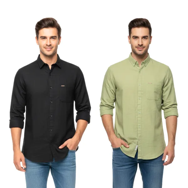 Black_&_Sage_Green_Pack_Of_2_Linen_Plain_Premium_Shirts_For_Men
