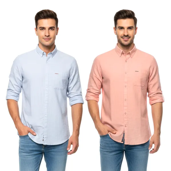 Blue_&_Peach__Pack_Of_2_Linen_Plain_Premium_Shirts_For_Men