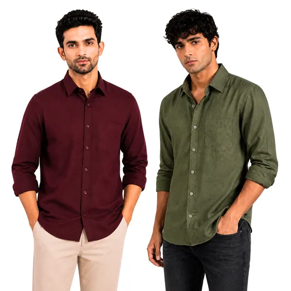 Burgundy_&_Olive_Green_Pack_Of_2_Linen_Plain_Premium_Shirts_For_Men