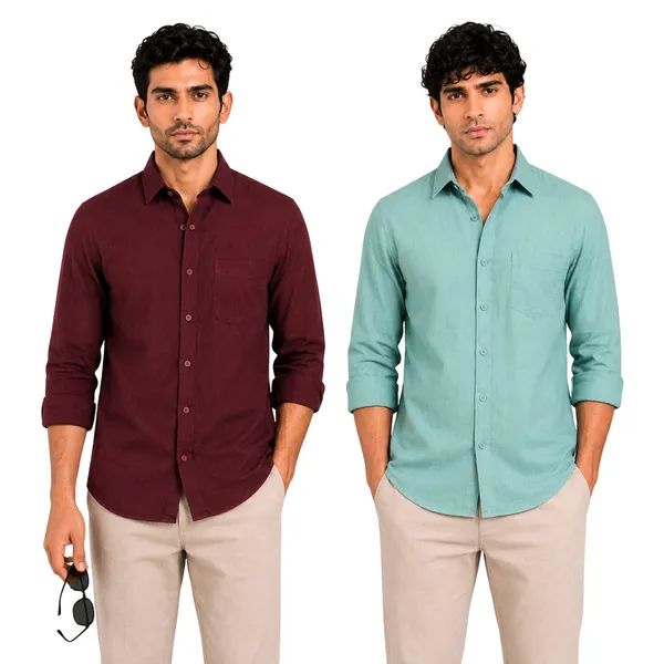 Burgundy_&_Sage_Mint_Of_2_Linen_Plain_Premium_Shirts_For_Men