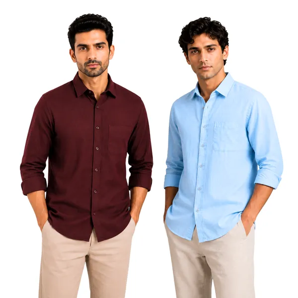Burgundy_&_Sky_Blue_Pack_Of_2_Linen_Plain_Premium_Shirts_For_Men