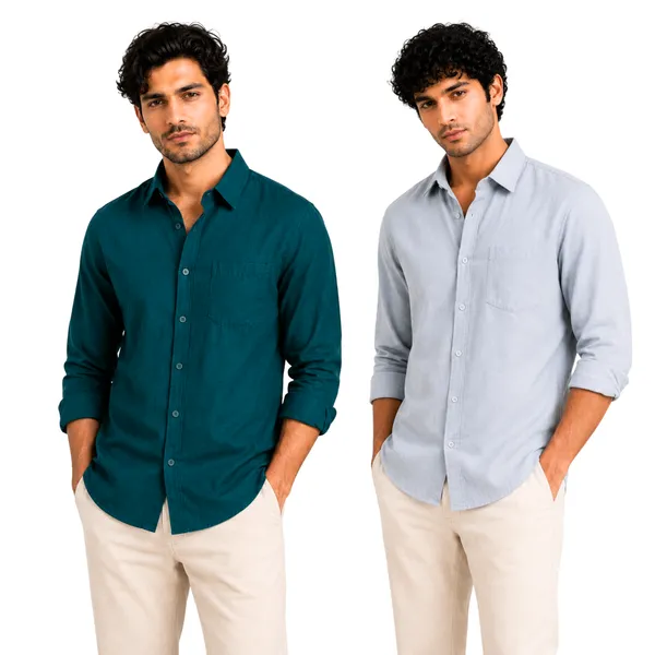 Dark_Teal_Green_&_Dusty_Blue_Of_2_Linen_Plain_Premium_Shirts_For_Men