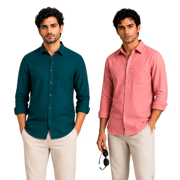 Dark_Teal_Green_&_Dusty_Rose_Of_2_Linen_Plain_Premium_Shirts_For_Men