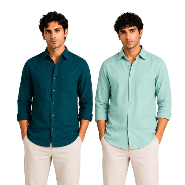 Dark_Teal_Green_&_Sage_Mint_Of_2_Linen_Plain_Premium_Shirts_For_Men