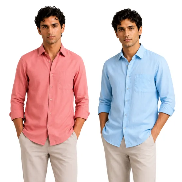 Dusty_Rose_&_Sky_Blue_Of_2_Linen_Plain_Premium_Shirts_For_Men